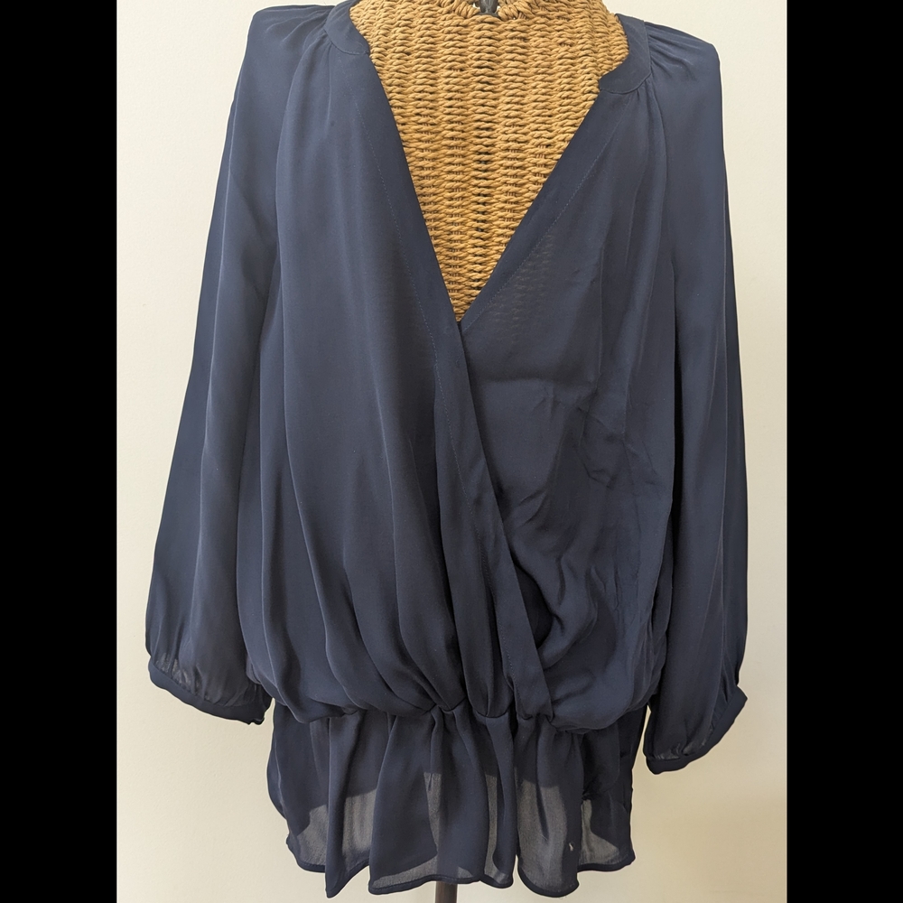Joie Blue Wrap Long Sleeve Blouse Relaxed Fit
